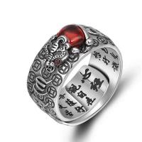Edelstein Messing Finger Ring, mit Granat, antik silberfarben plattiert, Einstellbar & unisex & verschiedene Stile für Wahl, verkauft von PC