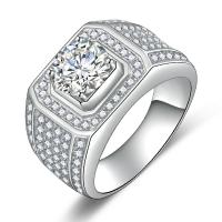 Rhinestone Pave Finger Rings, Cupronickel, platinum color plated & for man & with rhinestone 