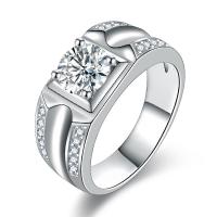 Cupronickel Finger Ring, platinum color plated & for man & with rhinestone, 9.4mm 