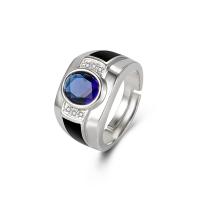 Латунное кольцо с стразами, Латунь, Платиновое покрытие платиновым цвет, Регулируемый & Мужский & со стразами, 13mm, продается PC