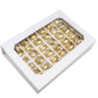 Anilo de dedo de acero inoxidable, para mujer & con diamantes de imitación, dorado, 5mm, 36PCs/Caja, Vendido por Caja
