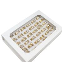 Anilo de dedo de acero inoxidable, para mujer & con diamantes de imitación, dorado, 6mm, 36PCs/Caja, Vendido por Caja