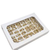 ラインス トーンのステンレス鋼の指リング, ステンレス, 女性用 & ライン石のある, 金色, 4mm, 36パソコン/ボックス, 売り手 ボックス