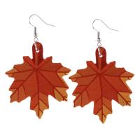 PU Leather Drop Earring, Maple Leaf, printing & for woman 