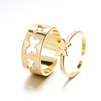 Couple Finger Rings, Brass, Butterfly, plated, 2 pieces & adjustable & for couple & hollow US Ring 