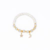 Zinc Alloy Pearl Bracelets, Freshwater Pearl, with Cats Eye & Zinc Alloy, gold color plated, for woman & with rhinestone, white Approx 5.9 Inch 