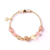 Quartz Bracelets, Strawberry Quartz, with Brass, gold color plated, for woman, pink Approx 5.9 Inch 