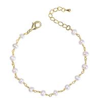 Zinc Alloy Pearl Bracelets, Freshwater Pearl, with Zinc Alloy, with 1.18 inch extender chain, gold color plated, for woman, white Approx 6.3 Inch 