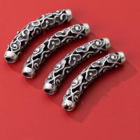 925 Sterling Silver Curved Tube Beads, hollow, silver color 