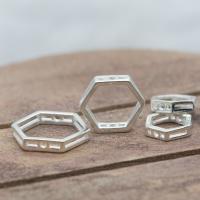 Sterling Silver Frame Beads, 925 Sterling Silver, Hexagon silver color 