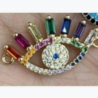 Cubic Zirconia Micro Pave Brass Connector, Eye, micro pave cubic zirconia, mixed colors 