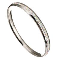 Stainless Steel Bangle, Round, fashion jewelry & for woman & with rhinestone, original color, 6mm,62*62mm 