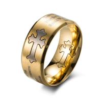 Titanium Steel Finger Ring, plated, with cross pattern & Unisex & with letter pattern 9.1mm, US Ring 