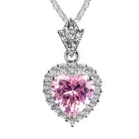 Brass Cubic Zirconia Necklace, Heart, platinum plated, micro pave cubic zirconia & for woman Approx 16.92 Inch 