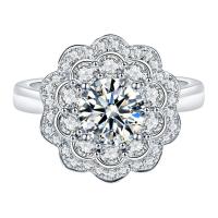Латунное кольцо с стразами, Латунь, Форма цветка, покрытый платиной, регулируемый & Женский & со стразами, 6.5mm, размер:6-8, продается PC