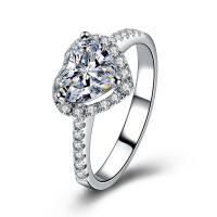 Латунное кольцо с стразами, Латунь, Сердце, плакирован серебром, разный размер для выбора & Женский & со стразами, 7mm, размер:6-9, продается PC