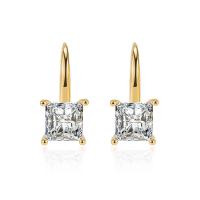 Cubic Zircon Brass Earring, Square, 14K gold plated, micro pave cubic zirconia & for woman 