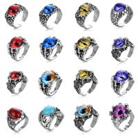 Zinc Alloy Cuff Finger Ring, with Gemstone, Evil Eye, Adjustable & time gem jewelry original color 