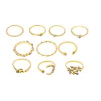 Zinc Set anillo de aleación, aleación de zinc, chapado en color dorado, 10 piezas & con diamantes de imitación & mixto, 16mm,17mm,18mm, Vendido por Set