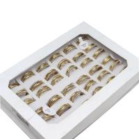 ラインス トーンのステンレス鋼の指リング, ステンレス, ユニセックス & ライン石のある, 金色, 2mm, 36パソコン/ボックス, 売り手 ボックス