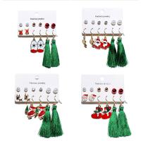 Christmas Earrings, Zinc Alloy, Stud Earring & earring, with Plastic Pearl, plated, for woman & with rhinestone, mixed colors 
