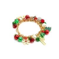 Bracelet de Noël en alliage zinc, alliage de zinc, avec plastique & perle de plastique, pour femme & avec strass, couleurs mélangées .5 cm, Vendu par PC