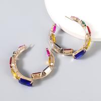 Zinc Alloy Rhinestone Stud Earring, fashion jewelry & for woman & with glass rhinestone, multi-colored 