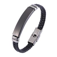 PU Leather Cord Bracelets, with Stainless Steel, fashion jewelry & woven pattern, black 