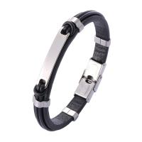 PU Leather Cord Bracelets, with Stainless Steel, fashion jewelry black 