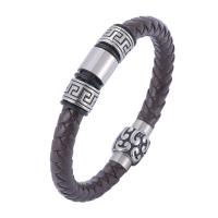 PU Leather Cord Bracelets, with Stainless Steel, fashion jewelry & woven pattern, brown 