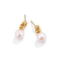 Sterling Silver Pearl Drop Earring, 925 Sterling Silver, with Plastic Pearl, Round, gold color plated, fashion jewelry & for woman, 9mm 