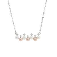 Sterling Silver Pearl Necklace, 925 Sterling Silver, with Freshwater Pearl, with 1.96inch extender chain, platinum plated, oval chain & for woman 4mm Approx 15.74 Inch 
