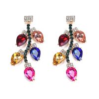 Zinc Alloy Rhinestone Drop Earring, gold color plated, for woman & with rhinestone, multi-colored 