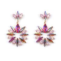 Zinc Alloy Rhinestone Drop Earring, Flower, gold color plated, for woman & with rhinestone 