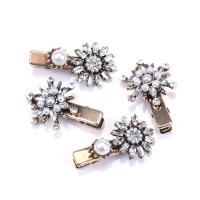 Alligator Hair Clip, Zinc Alloy, with Plastic Pearl, plated, 4 pieces & for woman & with rhinestone 
