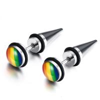 Titanium Steel Earrings, rainbow design & Unisex & epoxy gel, 7.8mm 