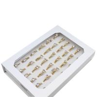 Anilo de dedo de acero inoxidable, para mujer & con diamantes de imitación, dorado, 4mm, 36PCs/Caja, Vendido por Caja
