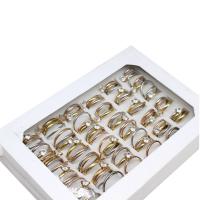 Anilo de dedo de acero inoxidable, para mujer & con diamantes de imitación, color mixto, 6mm, 36PCs/Caja, Vendido por Caja