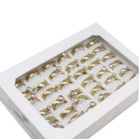 Strass Edelstahl Fingerring, für Frau & mit Strass, goldfarben, 6mm, 36PCs/Box, verkauft von Box