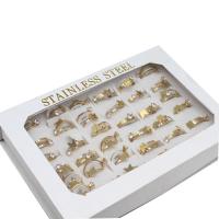 Anilo de dedo de acero inoxidable, Mariposa, para mujer & con diamantes de imitación, dorado, 2mm, 36PCs/Caja, Vendido por Caja