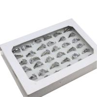 Anilo de dedo de acero inoxidable, para mujer & con diamantes de imitación, plateado, 4mm, 36PCs/Caja, Vendido por Caja