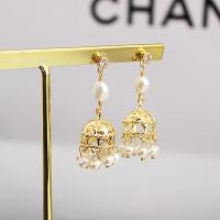 Zinc Alloy Rhinestone Drop Earring, with pearl, 14K gold plated, fashion jewelry & for woman & with rhinestone, golden 