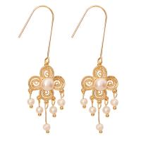 Fashion Fringe Earrings, Brass, with pearl, real gold plated, fashion jewelry & for woman, golden 