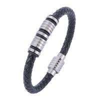 PU Leather Bracelet, with Stainless Steel, fashion jewelry & woven pattern 