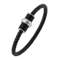 PU Leather Bracelet, with Stainless Steel, fashion jewelry & woven pattern, black 