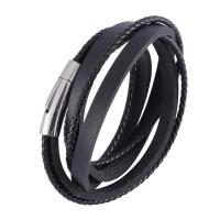 PU Leather Bracelet, with Stainless Steel, fashion jewelry & multilayer & woven pattern 