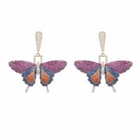 Cubic Zirconia Micro Pave Brass Earring, Butterfly, plated, micro pave cubic zirconia & for woman 