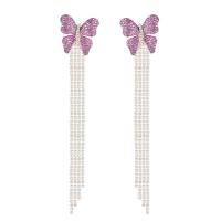 Fashion Fringe Earrings, Brass, Butterfly, plated, micro pave cubic zirconia & for woman 97mm 