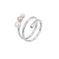 925 Sterling Silver Cuff Finger Ring, with Freshwater Pearl, platinum plated, adjustable & for woman, 15.2mm, 3mm, 4mm, 5mm, US Ring 
