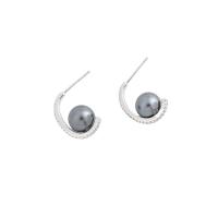 Sterling Silver Pearl Drop Earring, 925 Sterling Silver, with Shell Pearl, Geometrical Pattern, platinum plated & for woman, 18mm, 8mm 
